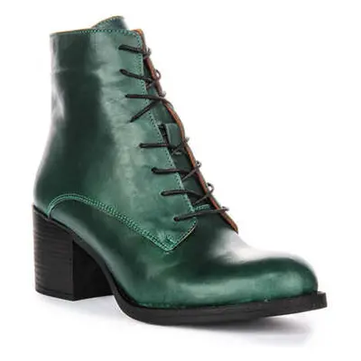 Justinreess England Justinreess Womens Lace up Heel Green Leather Ankle Boots women's Boots in G