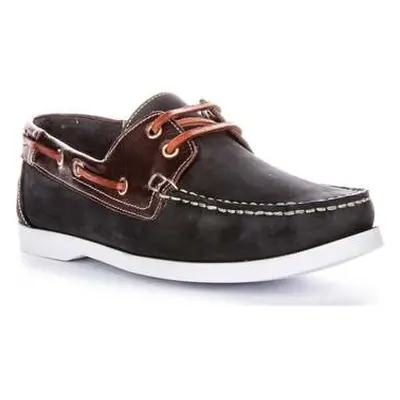 Justinreess England Mens Leather Navy Brown 2 Eyelet Boat Shoes men's Slip-ons (Shoes) in Blue