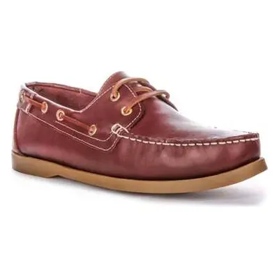 Justinreess England Mens Soft Leather Burgundy Boat Shoes men's Slip-ons (Shoes) in Red