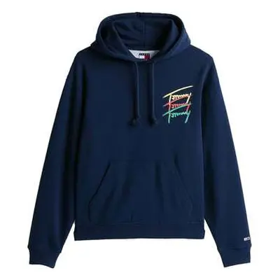 Tommy Jeans 3 Colour Signature Logo Hoodie Dark Night Navy men's Sweatshirt in Blue