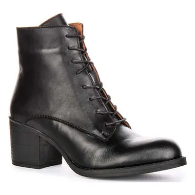 Justinreess England Justinreess Womens Leather Low Heel Lace Up Black Leather Boots women's Boot