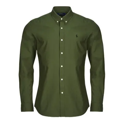 Polo Ralph Lauren CHEMISE AJUSTEE SLIM FIT EN POPELINE UNIE men's Long sleeved Shirt in Kaki