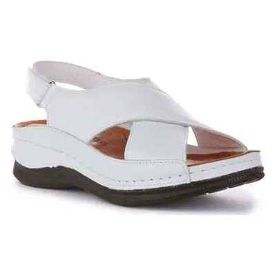 Justinreess England Womens Soft Leather Footbed Cross Over Mule White Sandal women's Sandals in 