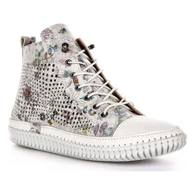 Justinreess England Womens Soft Leather Floral High Top Shoes women's Trainers in White