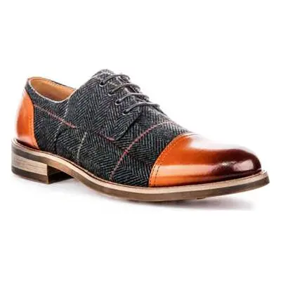 Justinreess England Mens Lace up Brown Leather Oxford Shoe Navy Tweed men's Slip-ons (Shoes) in 