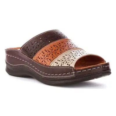 Justinreess England Justinreess Women Perforated Soft Brown Leather Wedge Sandals women's Sandal