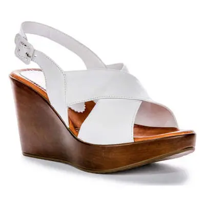 Justinreess England Justinreess Womens Wooden Wedge Sandal Open Toe White Leather women's Sandal