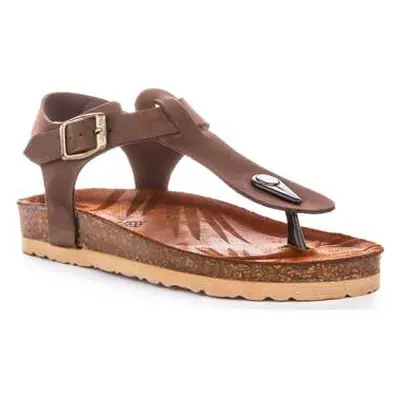 Justinreess England Womens Leather Thong Buckle Footbed Sandal women's Sandals in Brown