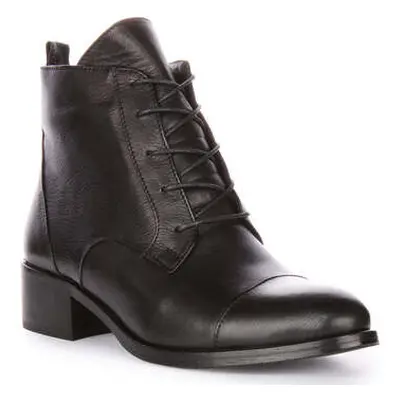 Justinreess England Justinreess Womens Black Leather Oxford Toe Lace up Ankle Boots women's Boot