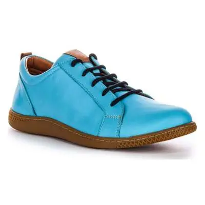 Justinreess England Womens Blue Soft Leather Lace Up Casual Shoes women's Trainers in Blue