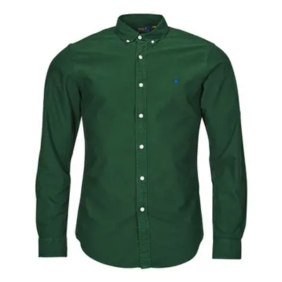 Polo Ralph Lauren CHEMISE AJUSTEE SLIM FIT EN OXFORD LEGER men's Long sleeved Shirt in Green