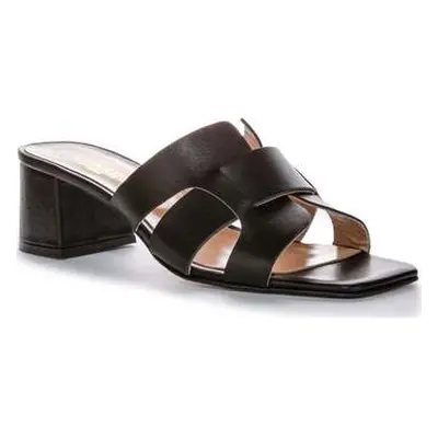 Justinreess England Justinreess Womens Block Heel Black Smart Leather Sandals women's Sandals in