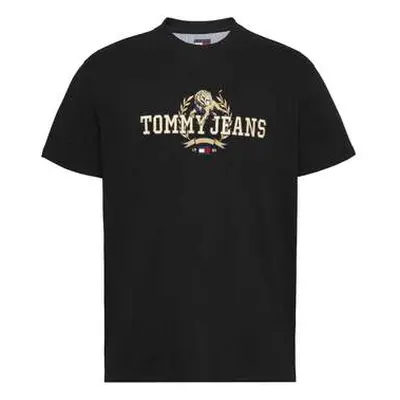 Tommy Jeans Embroidered Varsity T-Shirt Black men's in Black