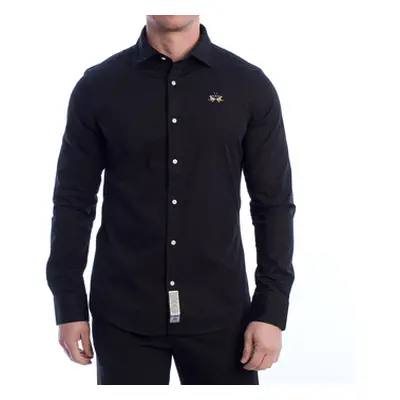 La Martina YMC002-PP483-09999 men's Long sleeved Shirt in Black