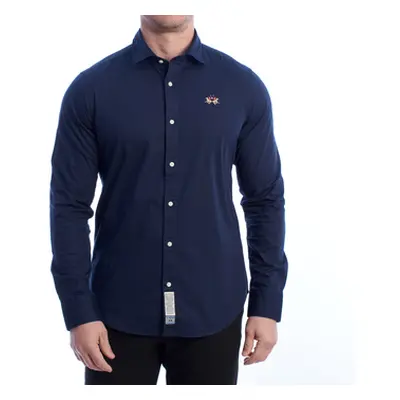 La Martina YMC002-PP483-07017 men's Long sleeved Shirt in Blue