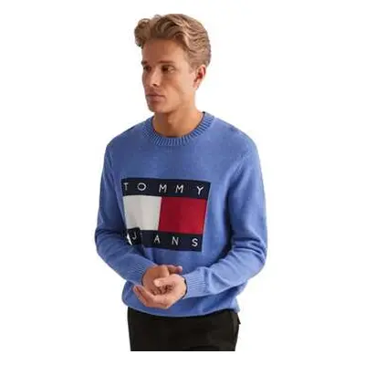 Tommy Jeans Knitted Flag Sweater Tempo Blue Melange men's Sweatshirt in Blue