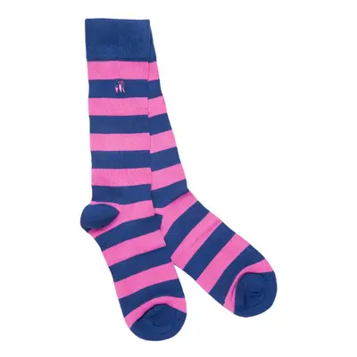 Rich Pink Striped Bamboo Socks (Comfort Cuff)