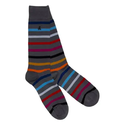 Grey Small Striped Bamboo Socks (Comfort Cuff)