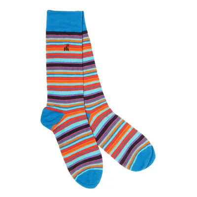 Blue and Red Narrow Striped Bamboo Socks