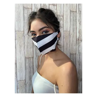 Striped Out Monochrome Cotton Lined 3 Ply Mask With Tie Ups