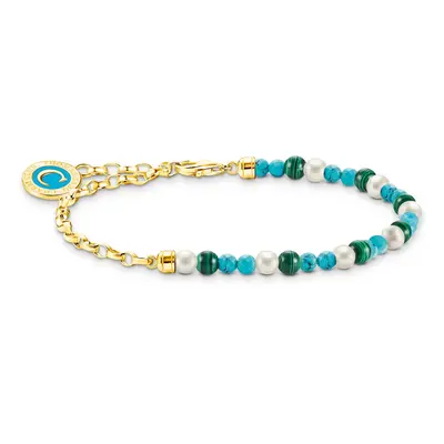 THOMAS SABO Gold Plated Charmista Pearl, Turquoise & Malachite Charm Bracelet For Women