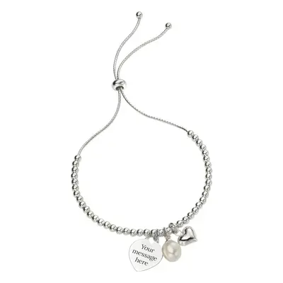 John Greed Signature Silver Heart & Pearl Charm Slider Bracelet For Women