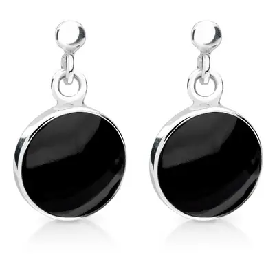 John Greed Signature Silver Round Onyx Drop Earrings For Women