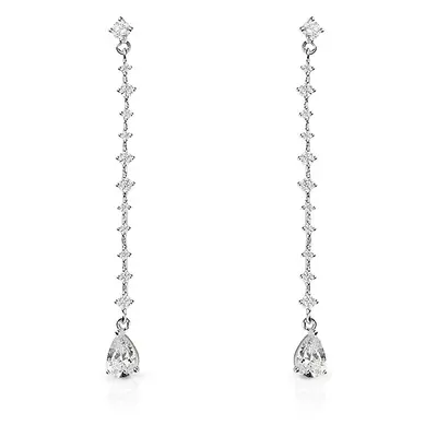 John Greed Signature Silver Pear Shaped CZ Long Drop Earrings For Women