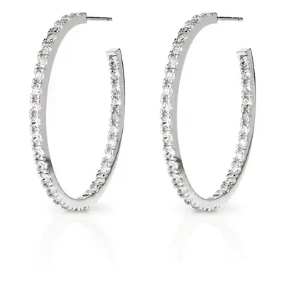 John Greed Signature Silver CZ Front & Back Oval Hoop Earrings For Women