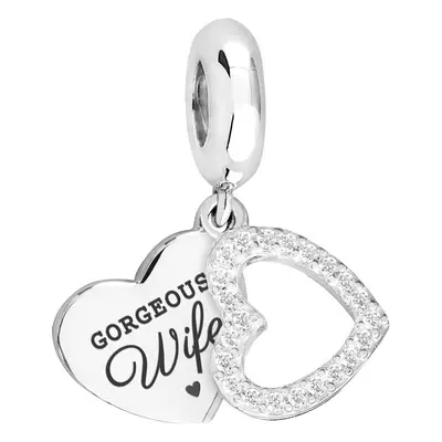 John Greed Signature Silver Gorgeous Wife CZ Heart Pendant Charm For Women