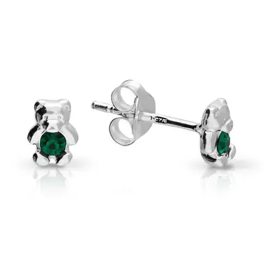 John Greed Signature Children's Silver May Birthstone Crystal Bear Stud Earrings For Women