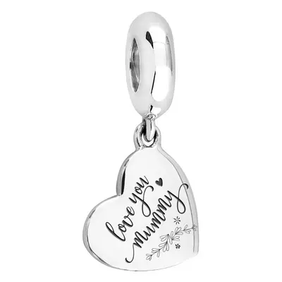 John Greed Signature Silver Floral Love You Mummy Heart Pendant Charm For Women