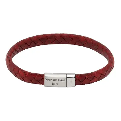 Unique Antique Red Leather Bracelet with Steel Magnetic Clasp