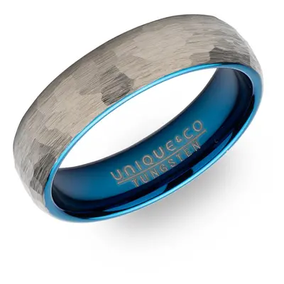 Unique Tungsten Carbide Hammered 6mm Ring with Blue Plating