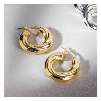 John Greed CANDY Spun Gold Plated Silver Chunky Swirl Hinged Hoop Earrings For Women