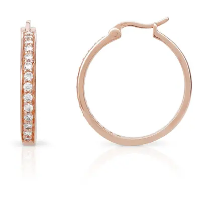 John Greed Signature Rose Gold Plated Silver CZ Heavyweight Hoop Earrings For Women