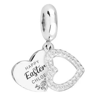 John Greed Signature Silver Personalised Happy Easter CZ Heart Pendant Charm For Women