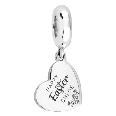 John Greed Signature Silver Personalised Happy Easter Heart Pendant Charm For Women