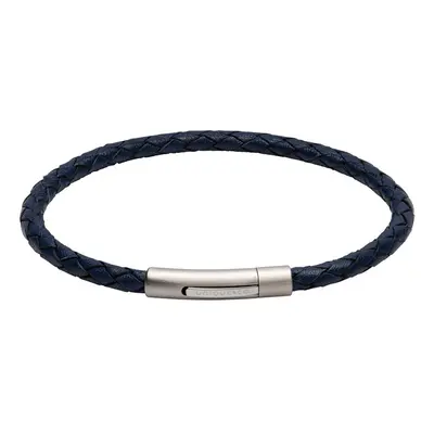 Unique Slim Blue Leather Bracelet with Matte & Polished Steel Clasp