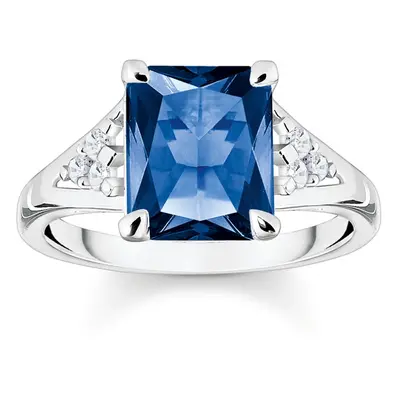 THOMAS SABO Silver & Zirconia Octagon Cut Blue Stone Ring For Women