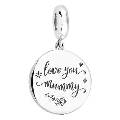 John Greed Signature Silver Floral Love You Mummy Large Disc Pendant Charm For Women