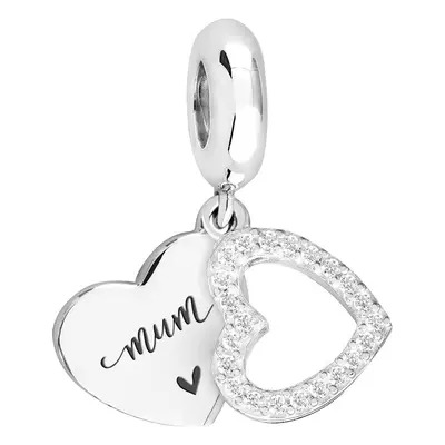 John Greed Signature Silver Mum Script CZ Heart Pendant Charm For Women