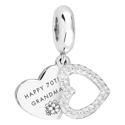 John Greed Signature Silver Happy 70th Grandma CZ Heart Pendant Charm For Women