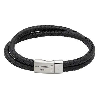 Unique Black Double Leather Bracelet with Steel Magnetic Clasp