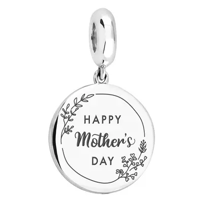 John Greed Signature Silver Happy Mother's Day Large Disc Pendant Charm For Women