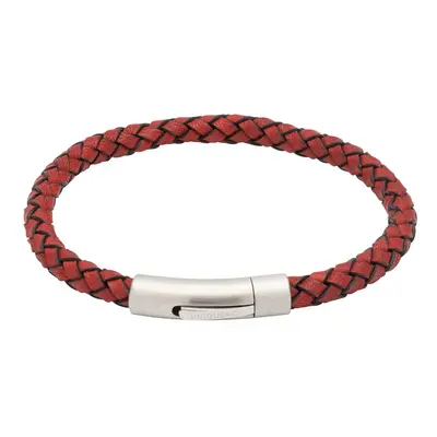 Unique Antique Red Leather Bracelet with Matte Steel Clasp