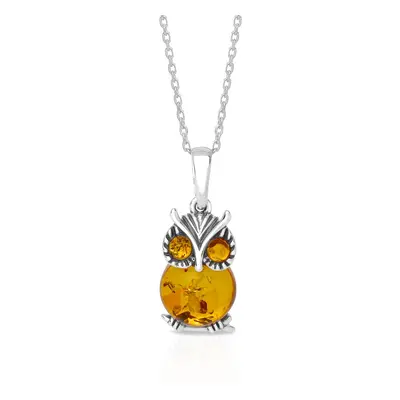 John Greed Tempest Wald Silver Amber Owl Necklace For Women