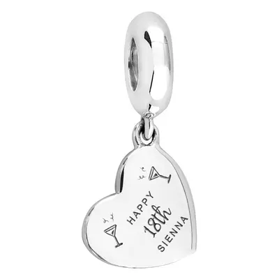 John Greed Signature Silver Happy 18th Name & Cocktails Heart Pendant Charm For Women