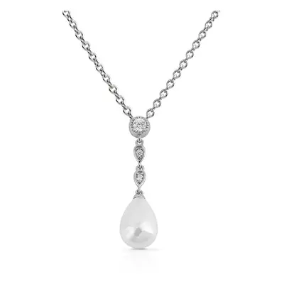 Diamonfire Silver Zirconia & Pearl Chain Drop Necklace For Women