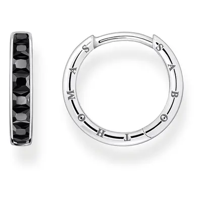 THOMAS SABO Silver Black CZ Classic Hoop Earrings For Women